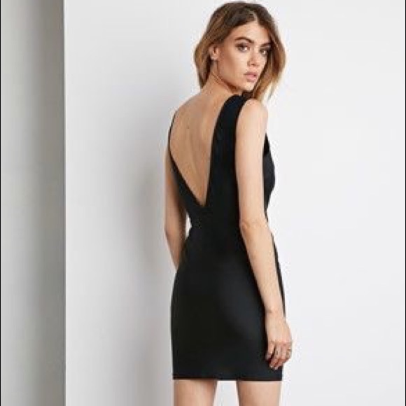 Black Double V Bodycon Dress, Forever 21, Small - Picture 1 of 7